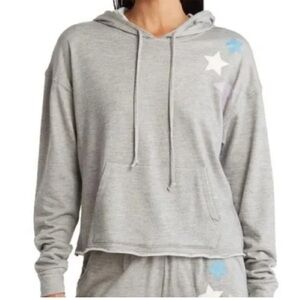 Wildfox Starlight Star Cropped Hoodie Pullover Sweatshirt in Heather Grey Size L
